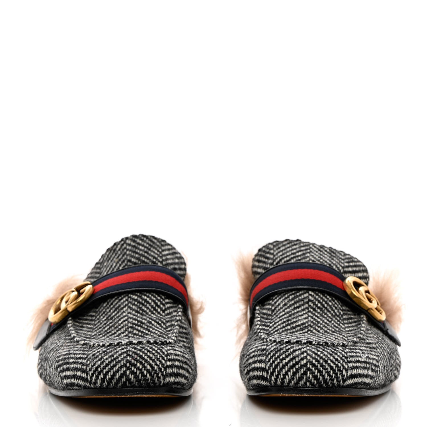 Gucci Herringbone Fur Web GG Mens Princetown Slippers 10 Black White 2 of 12