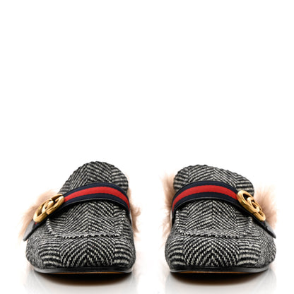 Gucci Herringbone Fur Web GG Mens Princetown Slippers 10 Black White 2 of 12