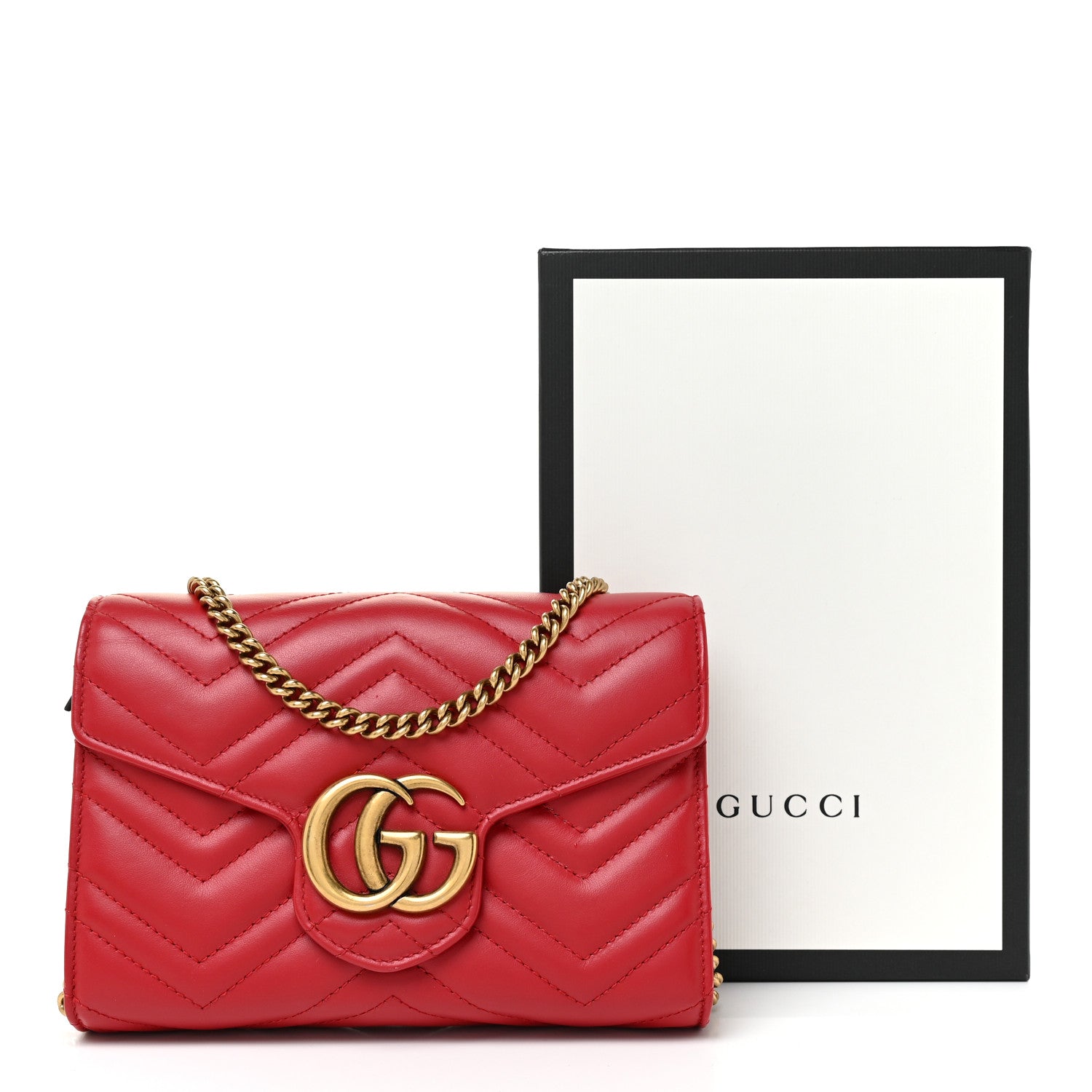 Gucci Calfskin Matelasse GG Marmont Chain Wallet Hibiscus Red 18 of 18