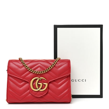 Gucci Calfskin Matelasse GG Marmont Chain Wallet Hibiscus Red 18 of 18