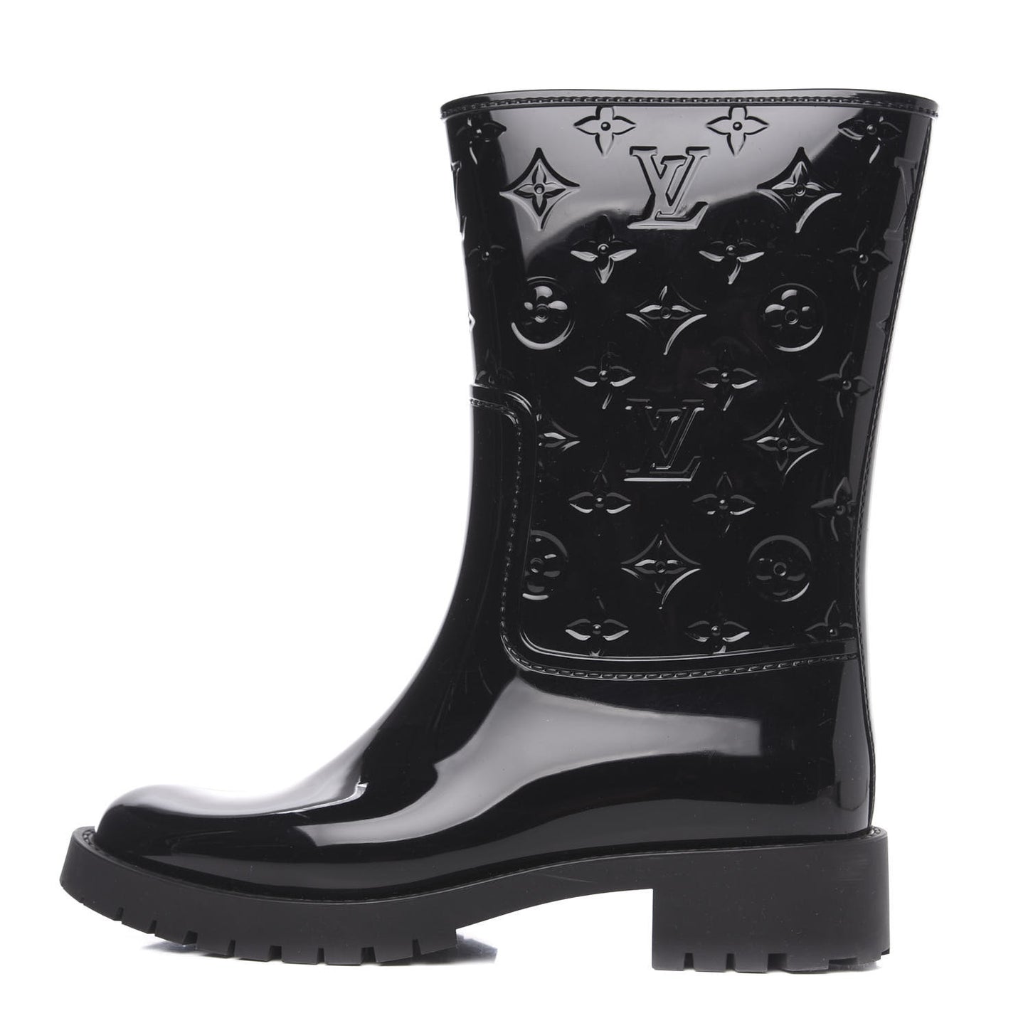 Rubber Embossed Monogram Drops Flat Half Boots 38 Black
