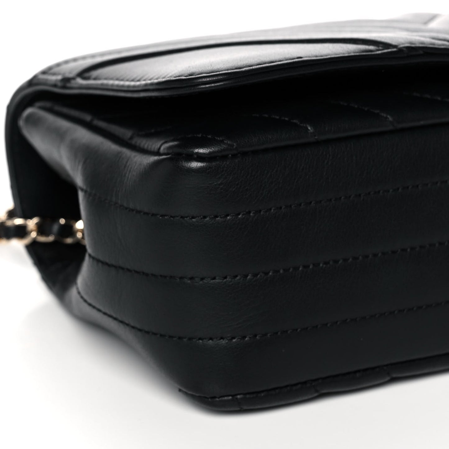 Calfskin Chevron Quilted Medium Statement Flap Black