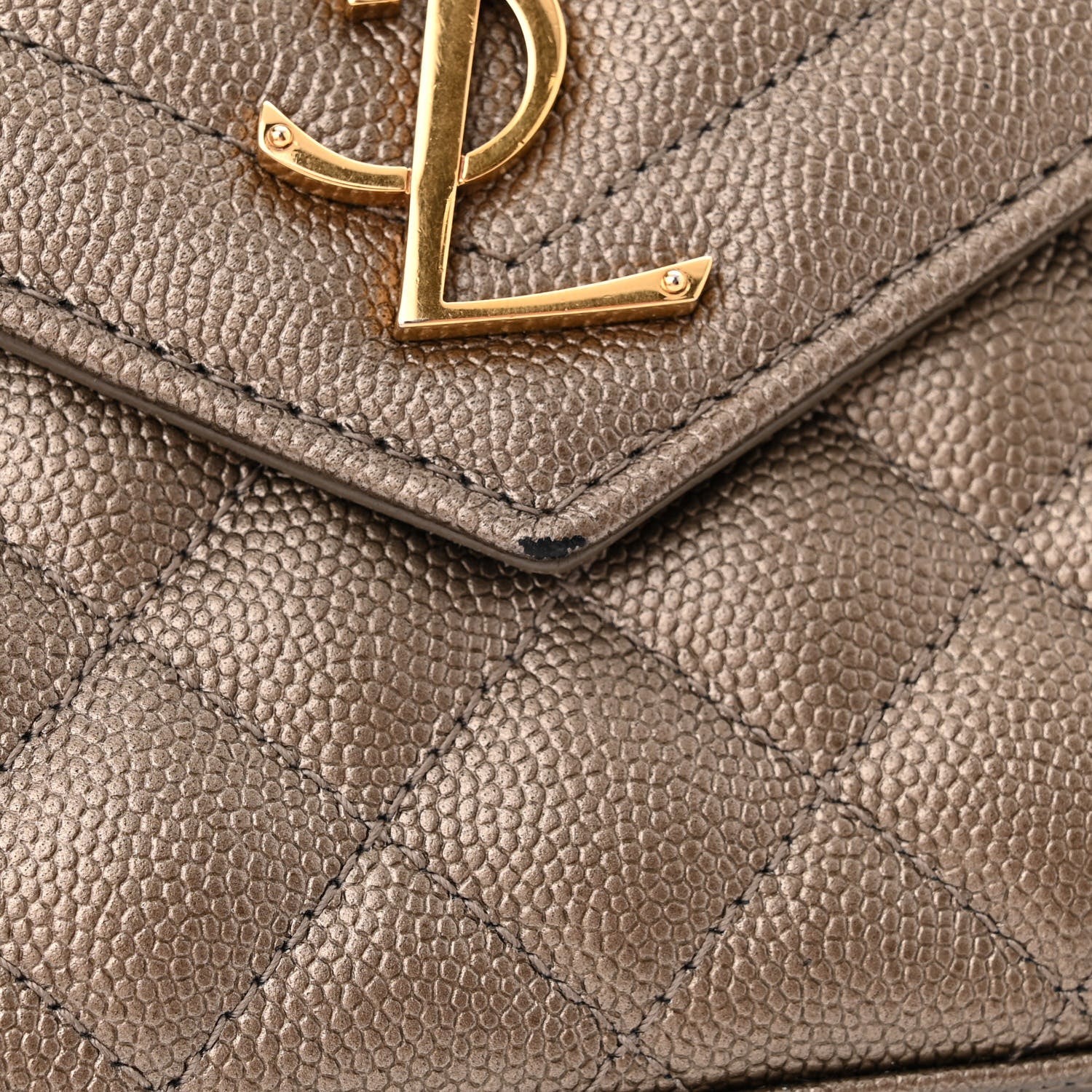 Saint Laurent Metallic Grain De Poudre Mixed Matelasse Triquilt Monogram Chain Wallet Piombo 11 of 14