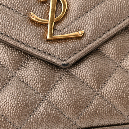 Saint Laurent Metallic Grain De Poudre Mixed Matelasse Triquilt Monogram Chain Wallet Piombo 11 of 14