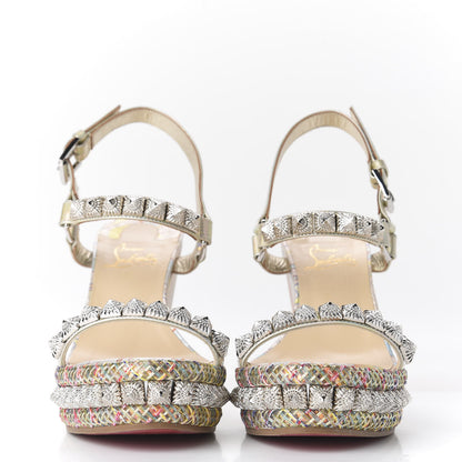 Christian Louboutin Lurex Flame Pira Ryad 110 Wedge Sandals 38 Platine Multicolor 3 of 9