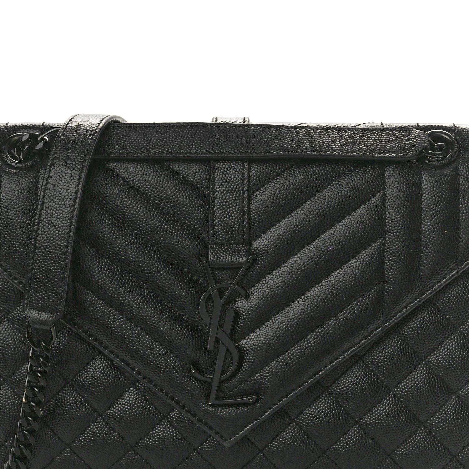 Saint Laurent Grain De Poudre Textured Mixed Matelasse Triquilt Medium Monogram Monochrome Satchel Black 7 of 10