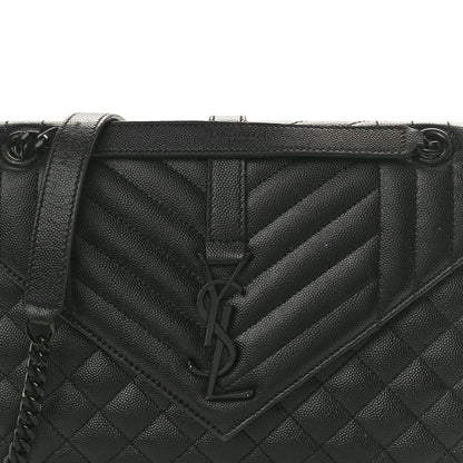 Saint Laurent Grain De Poudre Textured Mixed Matelasse Triquilt Medium Monogram Monochrome Satchel Black 7 of 10