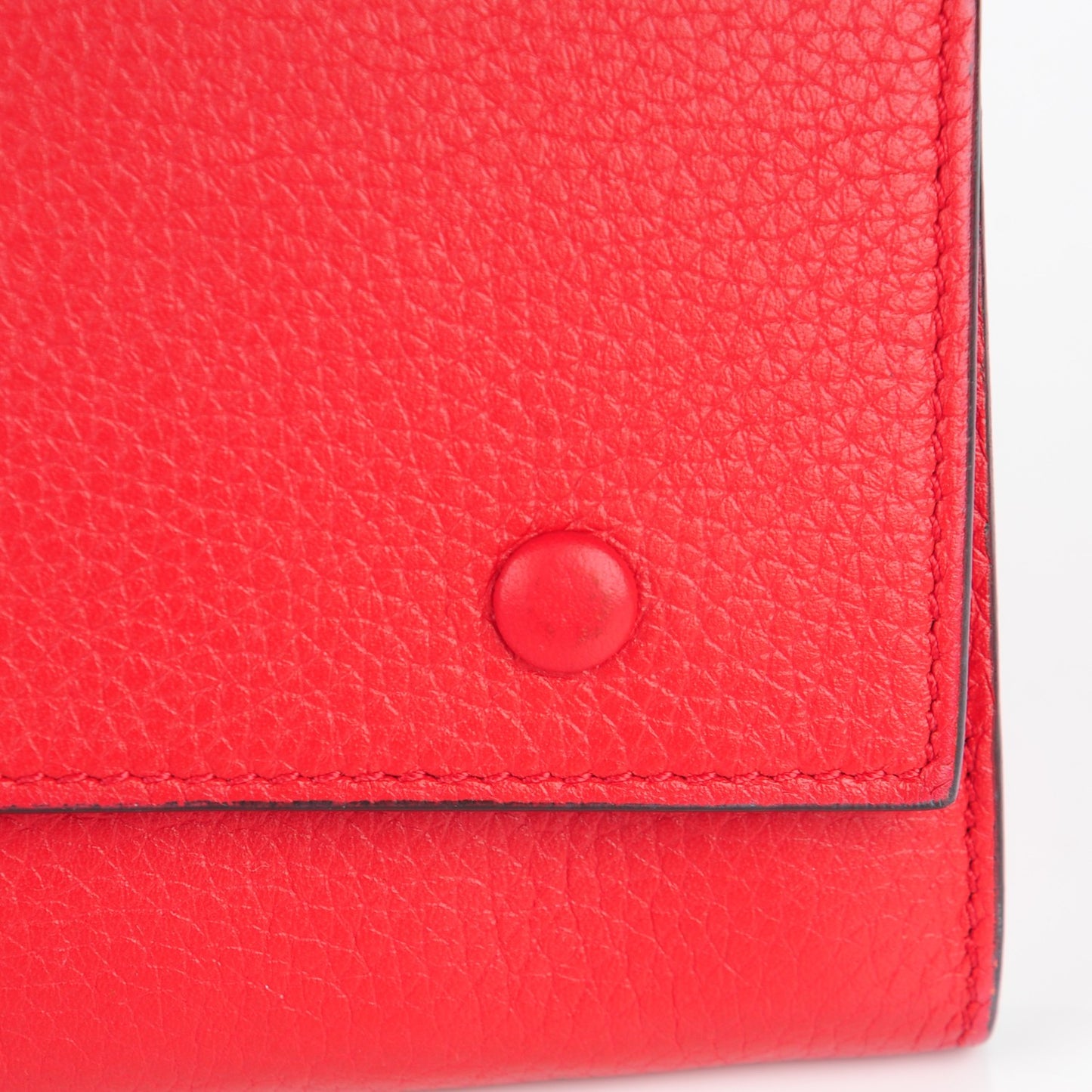 Drummed Calfskin Large Flap Multifunction Wallet Vermillion