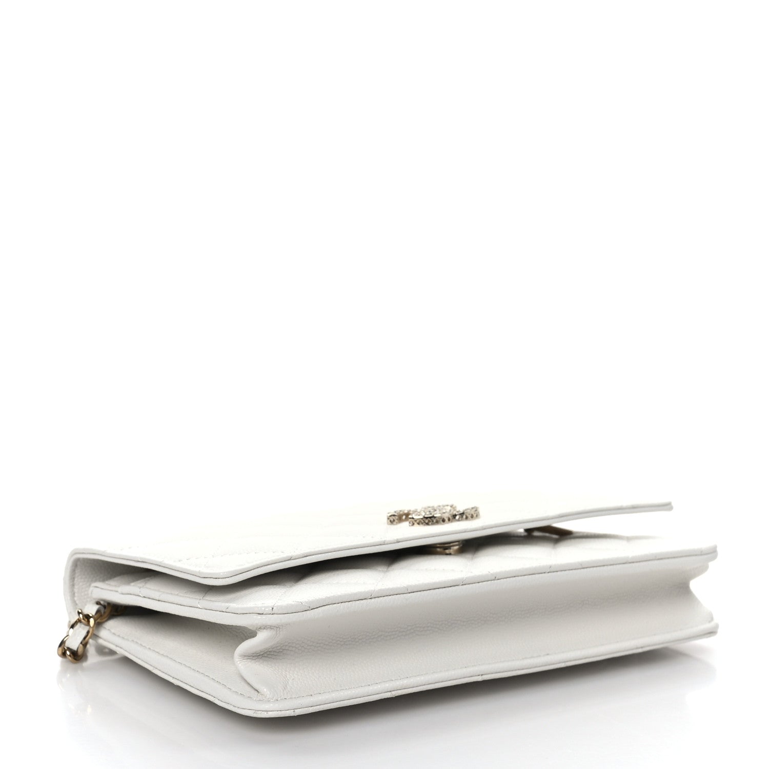 Chanel Shiny Caviar Quilted Strass Wallet On Chain WOC White 4 of 9
