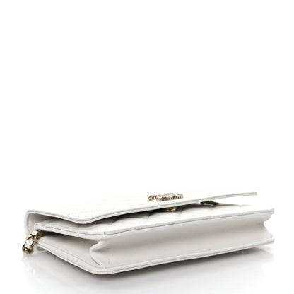 Chanel Shiny Caviar Quilted Strass Wallet On Chain WOC White 4 of 9