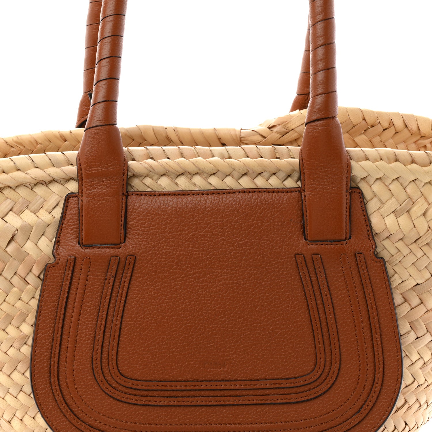 Chloe Raffia Small Grain Calfskin Medium Marcie Basket Tan 8 of 10