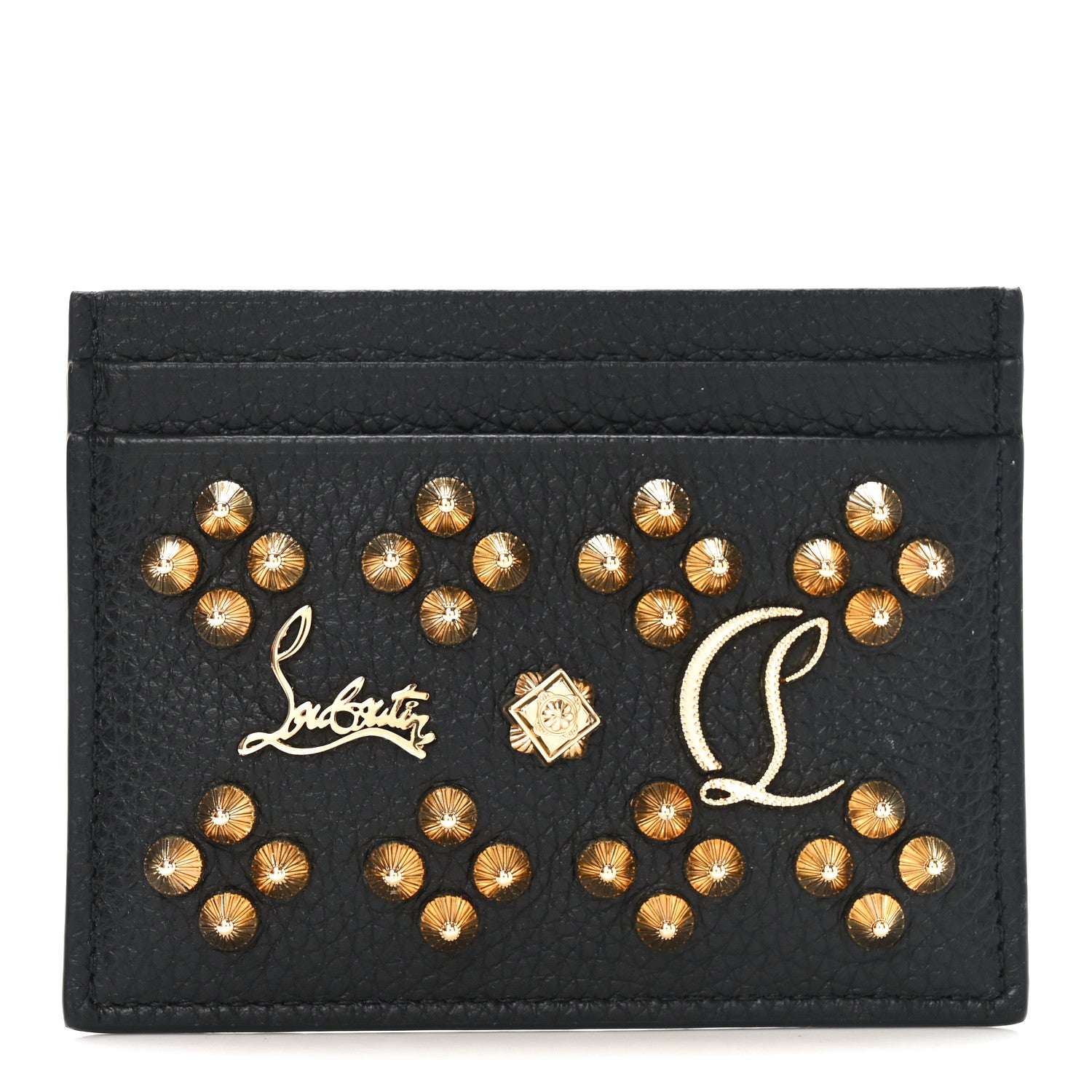 Christian Louboutin Calfskin Kios Studded Card Holder Black Gold 1 of 7