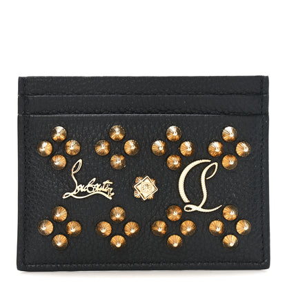 Christian Louboutin Calfskin Kios Studded Card Holder Black Gold 1 of 7