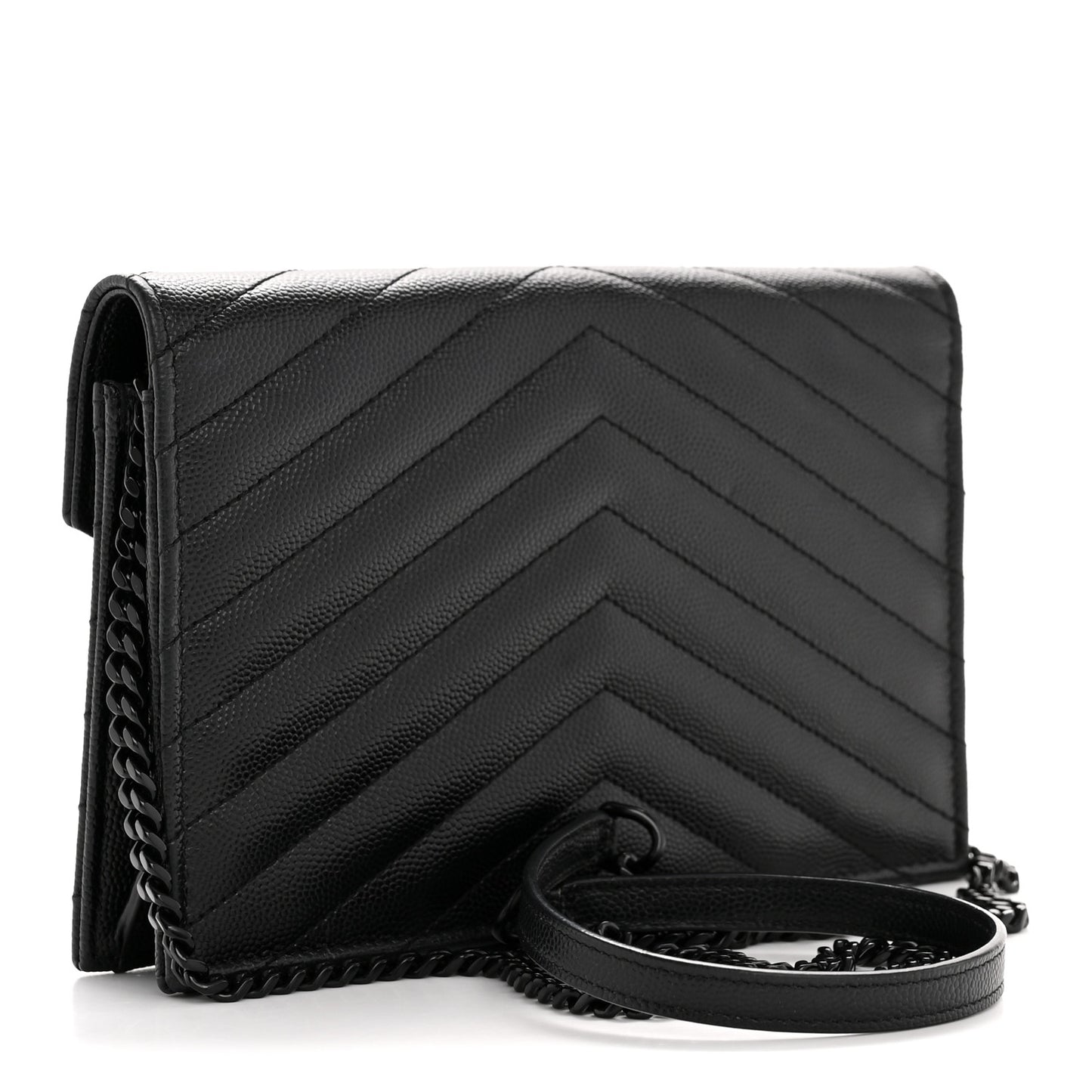 Grain De Poudre Matelasse Chevron Monogram Monochrome Envelope Chain Wallet Black