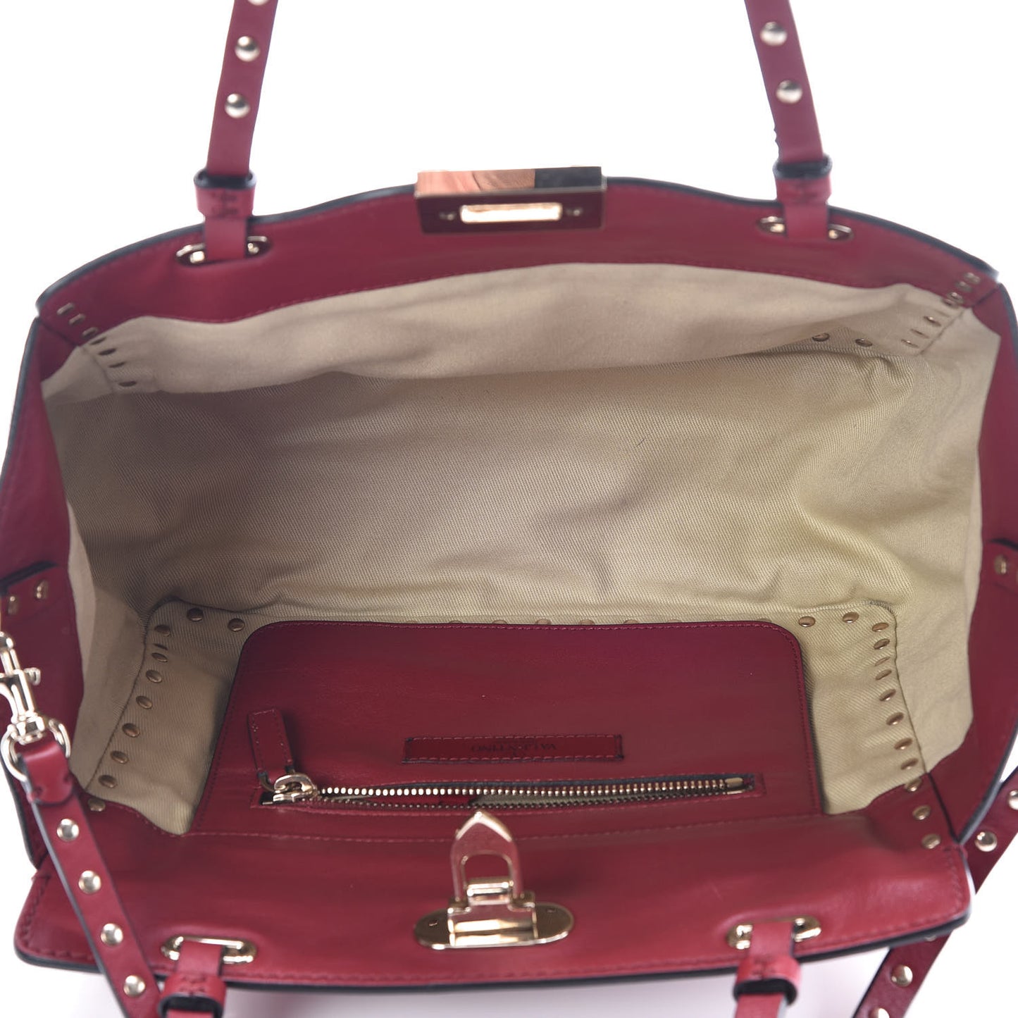 Vitello Small Rockstud Tote Scarlet