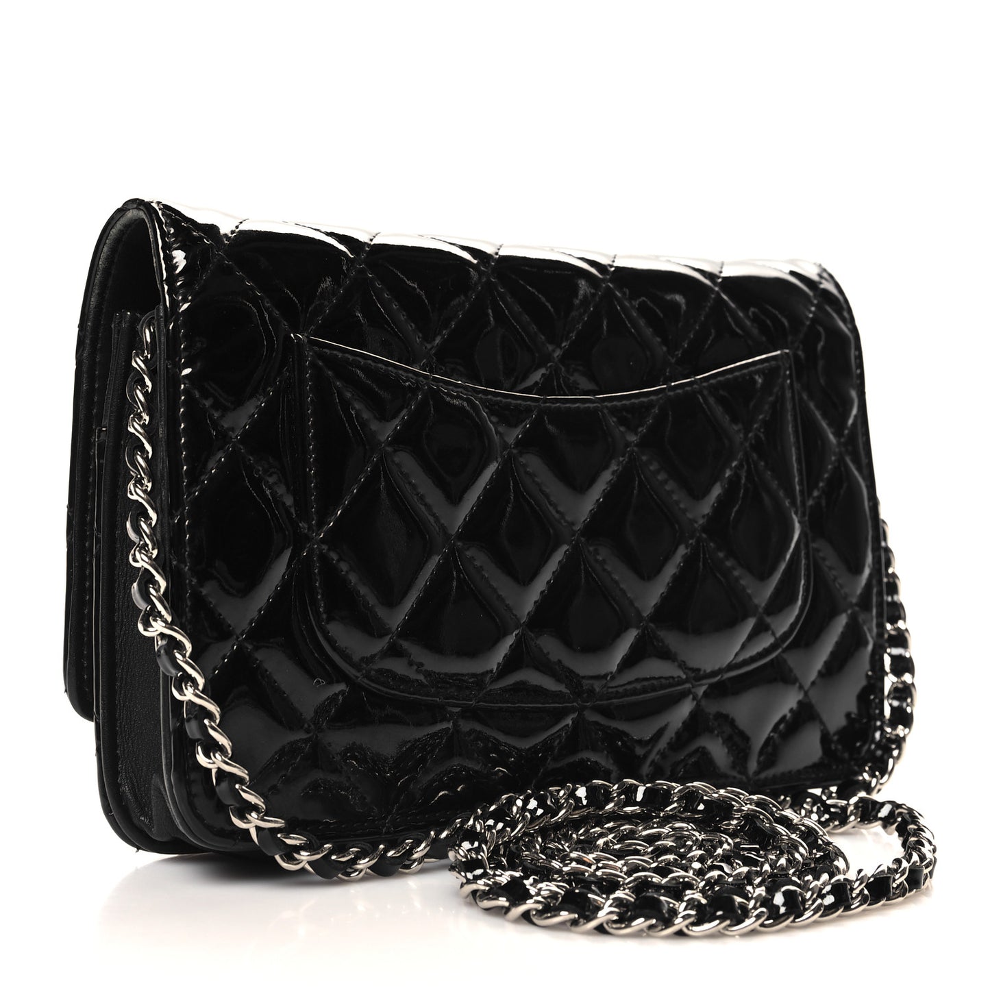 Patent Quilted Wallet On Chain WOC Black