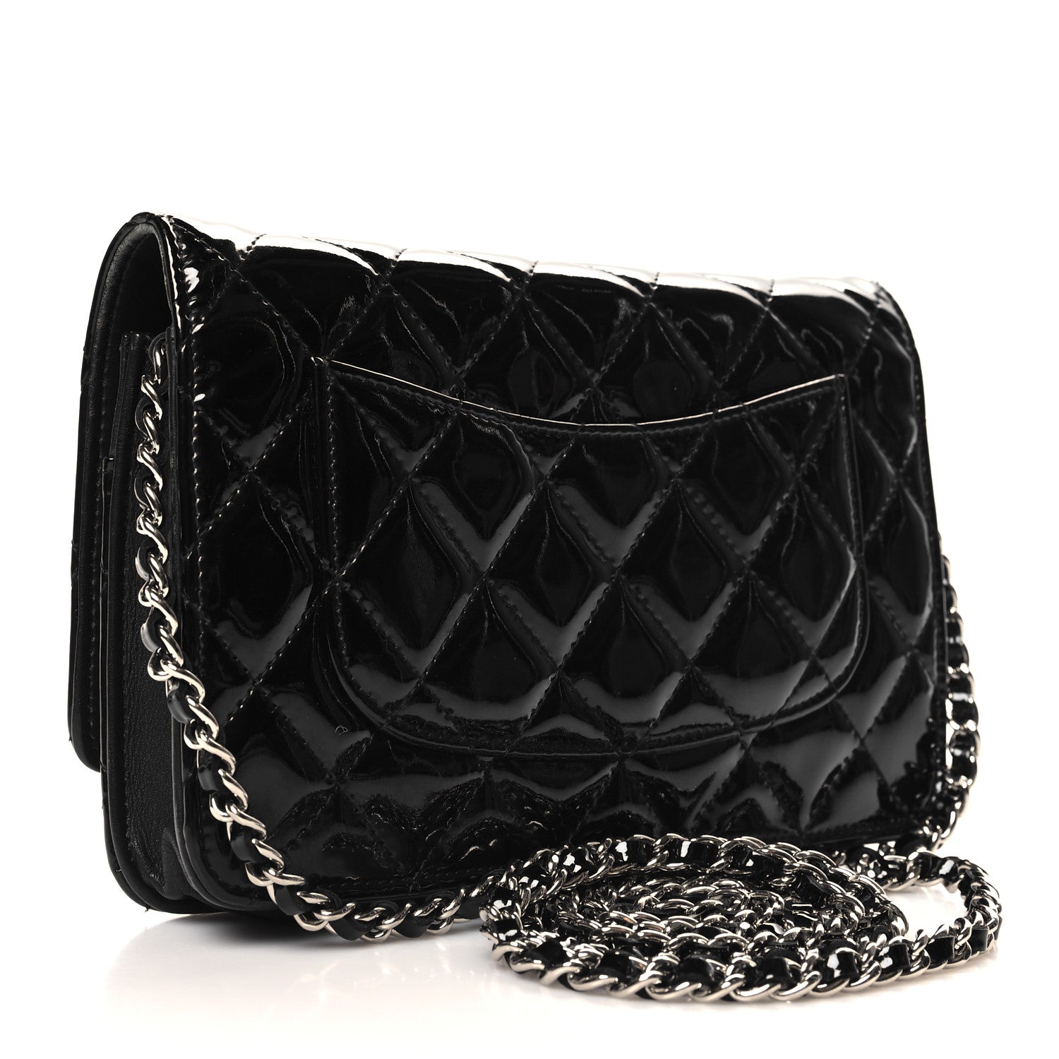 Chanel Patent Quilted Wallet On Chain WOC Black 3 of 12