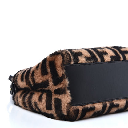 Fendi Shearling Nappa Macro FF 1974 Mini Peekaboo Iconic Satchel Tobacco Black 7 of 8