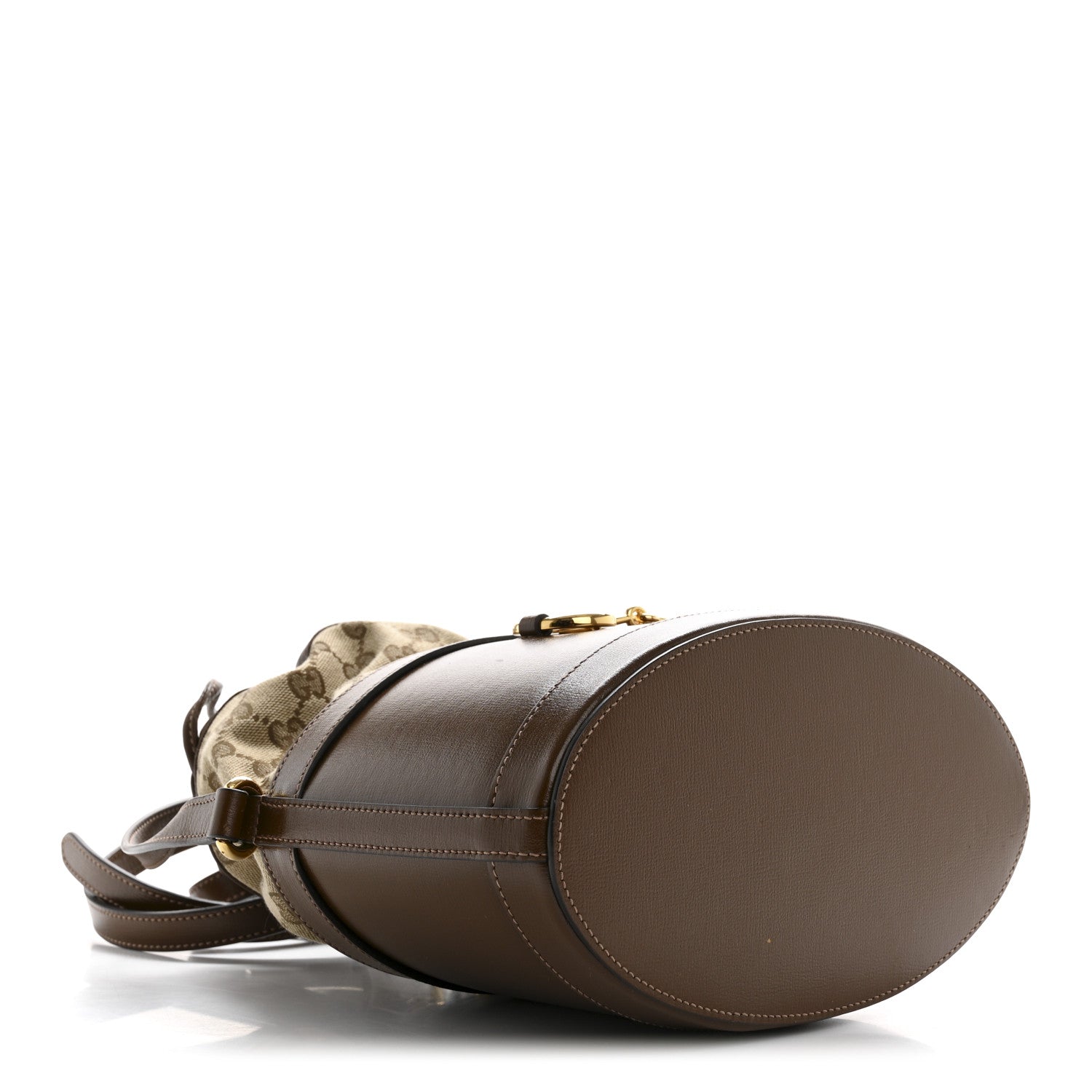 Gucci Monogram Textured Calfskin Horsebit 1955 Drawstring Bucket Bag Beige Brown Sugar 4 of 14