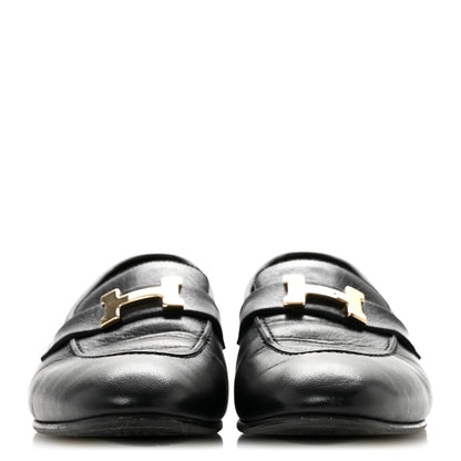 Hermes Goatskin Womens Paris Loafers 38 Black 3 of 9