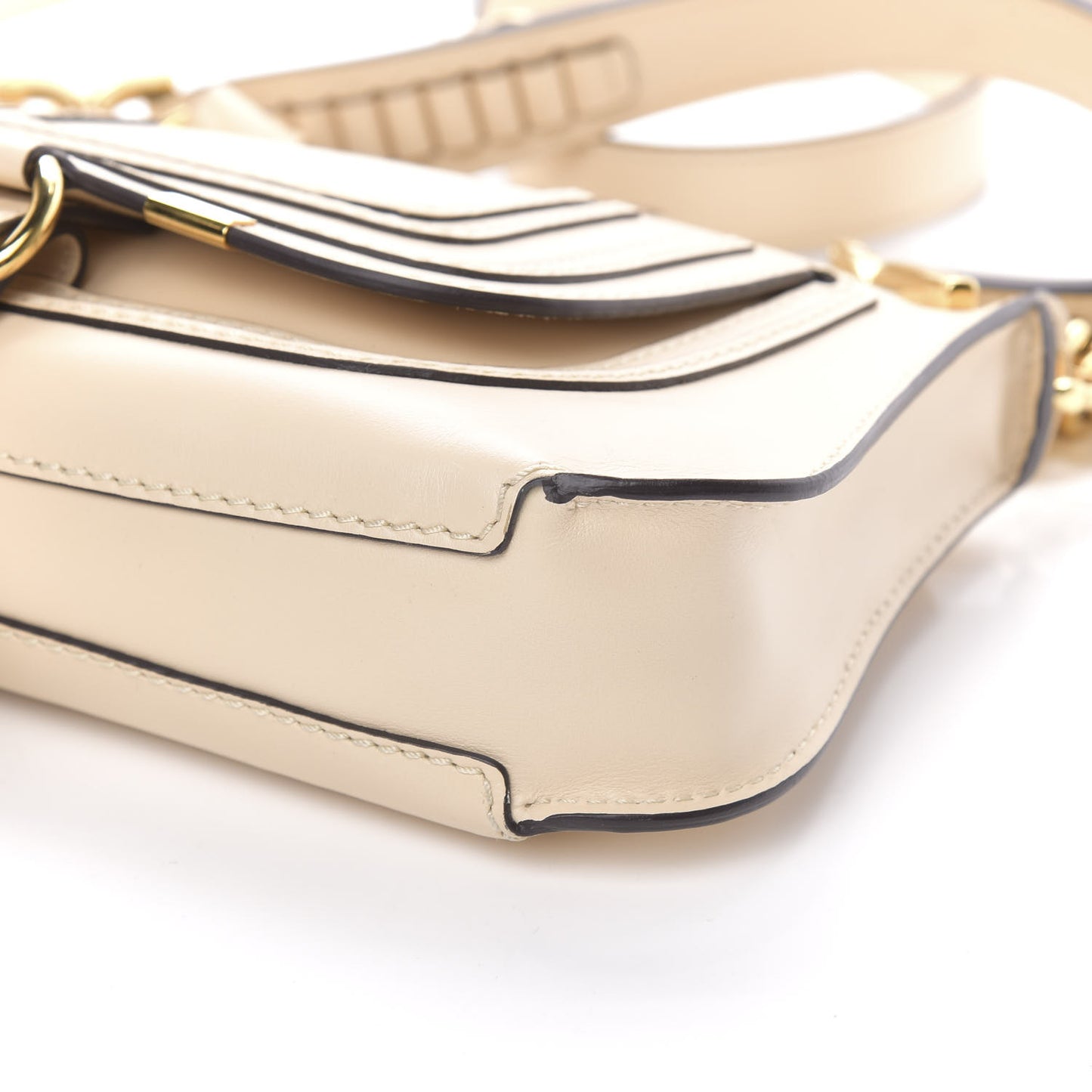Shiny Calfskin Small Marcie Saddle Shoulder Bag Cream