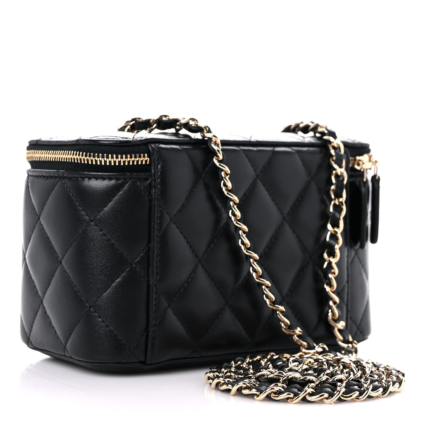 Lambskin Quilted Small Vanity Case With Chain Black
