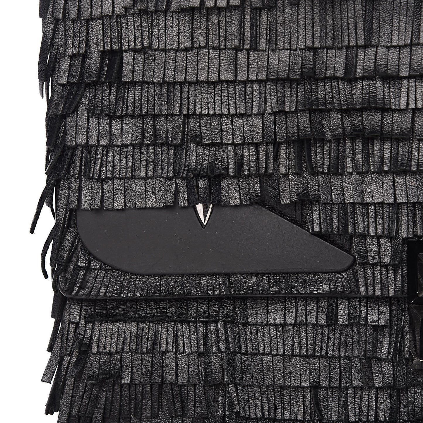 Vitello Century Opaco Monster Eyes Fringe Studded Kan I Shoulder Bag Black