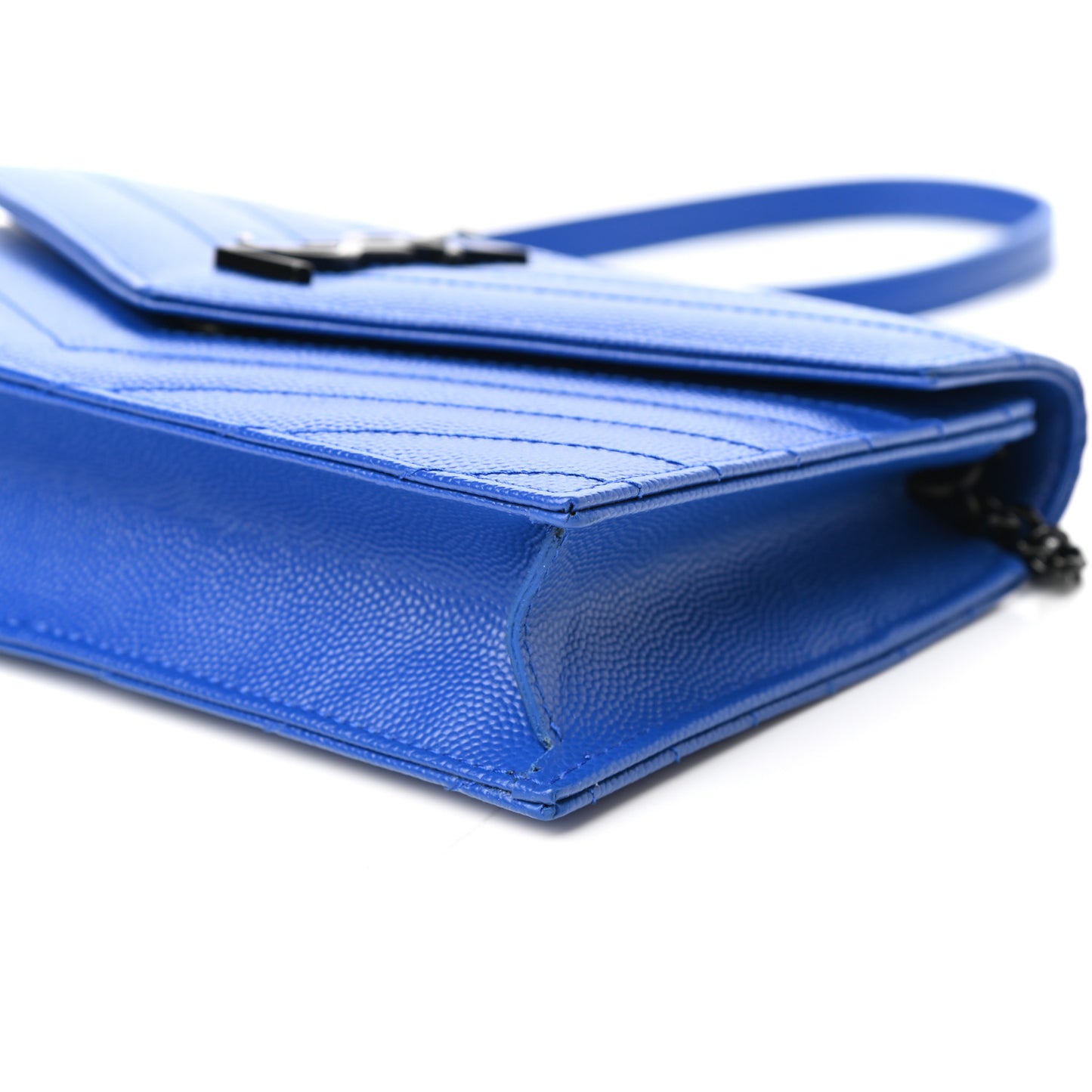 Grain De Poudre Matelasse Chevron Monogram Envelope Chain Wallet Blue Majorelle