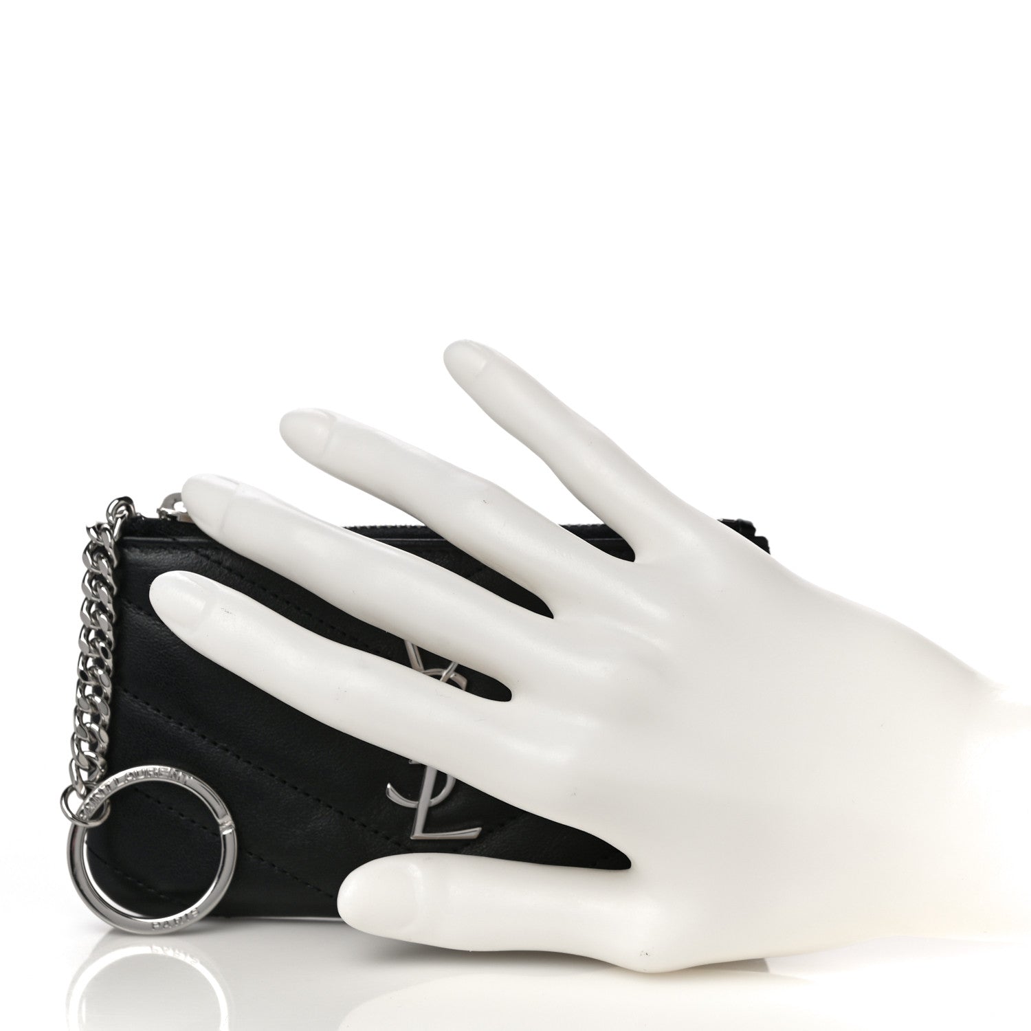 Saint Laurent Calfskin Matelasse Monogram Key Pouch Black 2 of 11