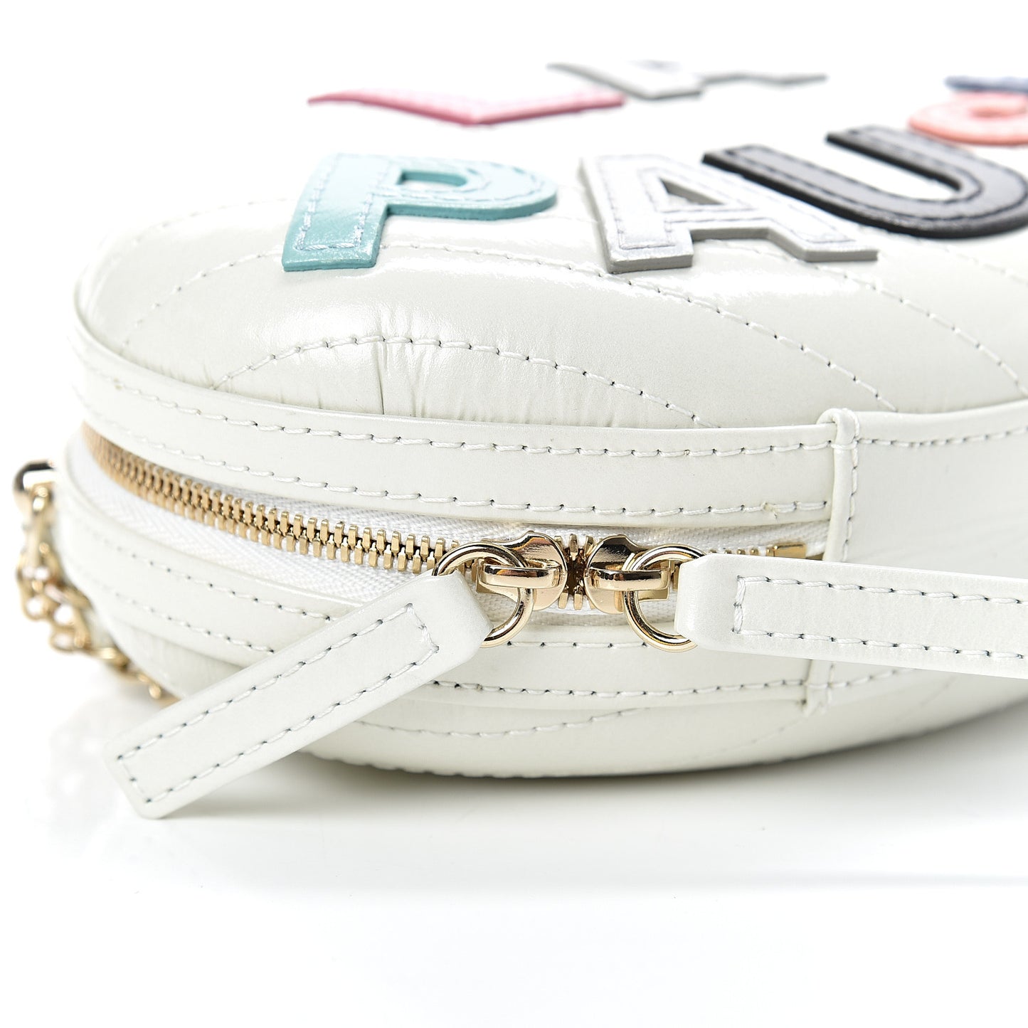 Embroidered Lambskin Chevron Quilted La Pausa Evening Bag White