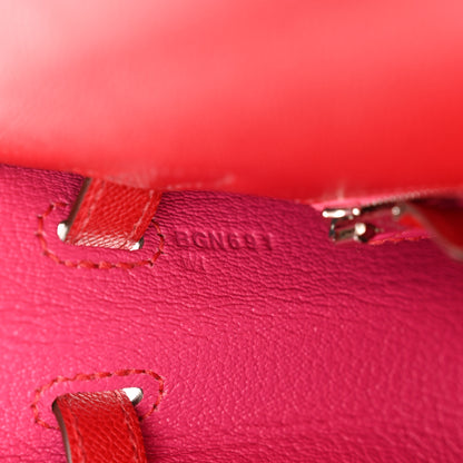 Hermes Madame Calfskin Verso Kelly Sellier 25 Rouge Piment Rose Shocking 7 of 13