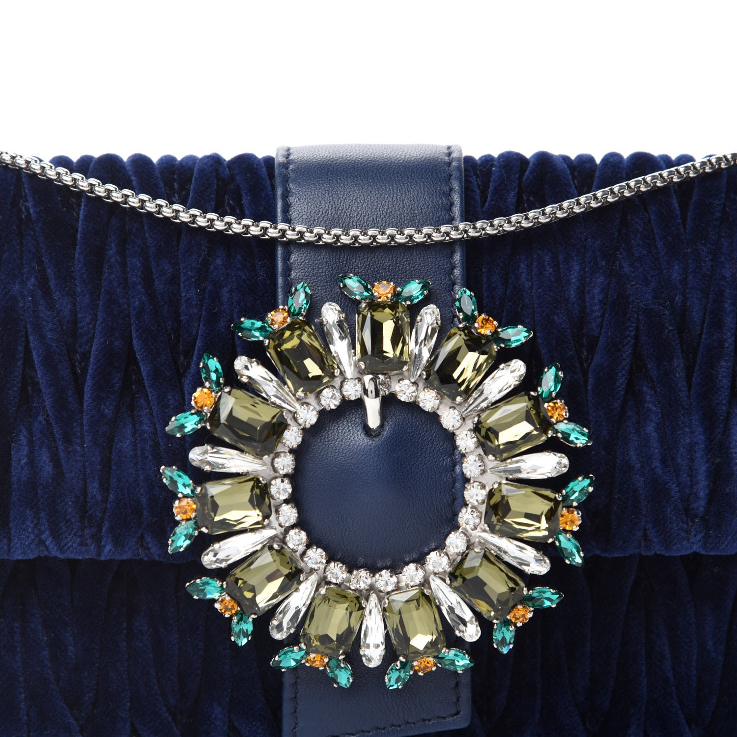 Miu Miu Velluto Matelasse Crystal Embellished Chain Shoulder Bag Inchiostro 9 of 9