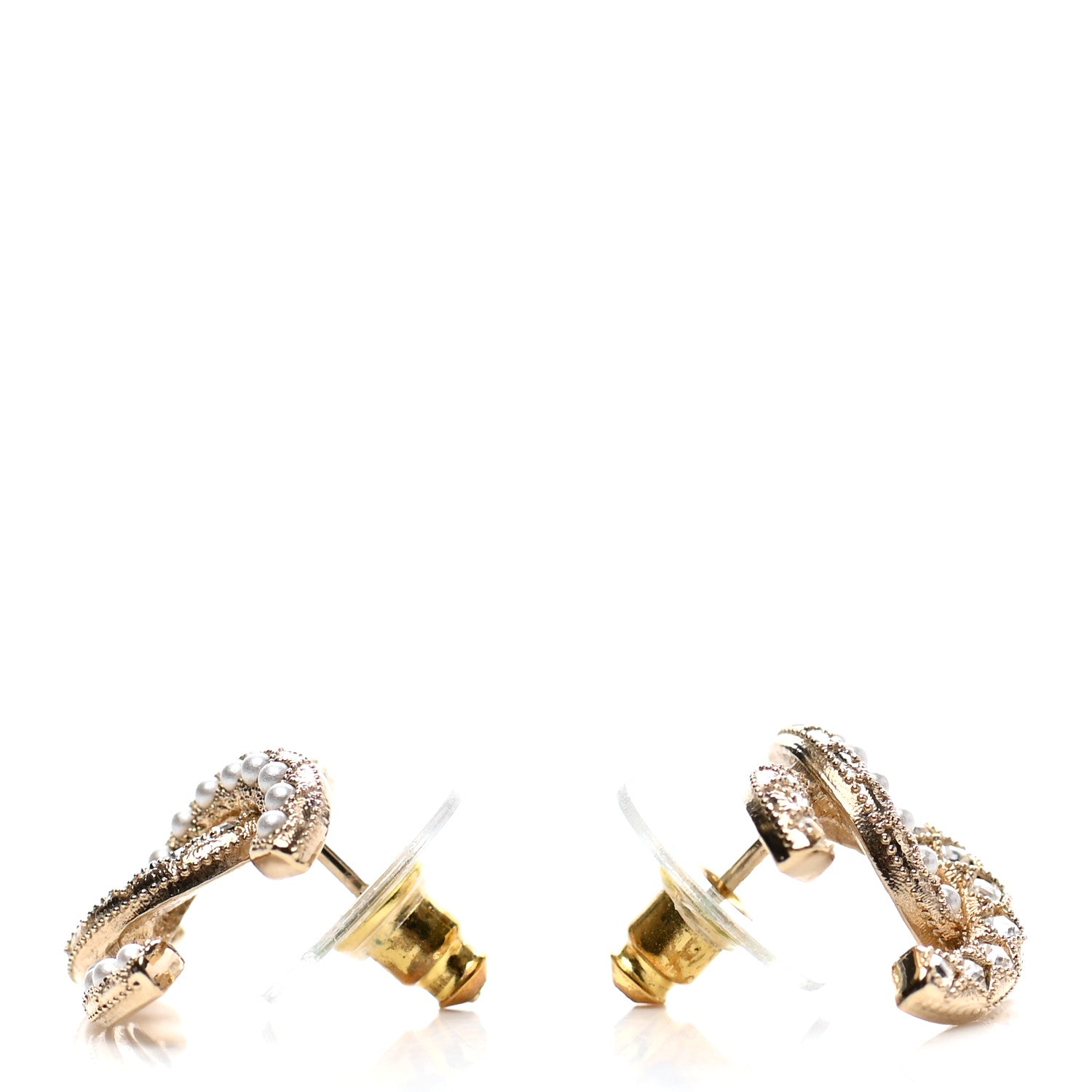 Chanel Crystal Pearl CC Earrings Gold 3 of 4