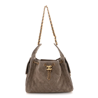 Chanel Suede Quilted Small Chanel 25 Handbag Dark Grey 1 of 12