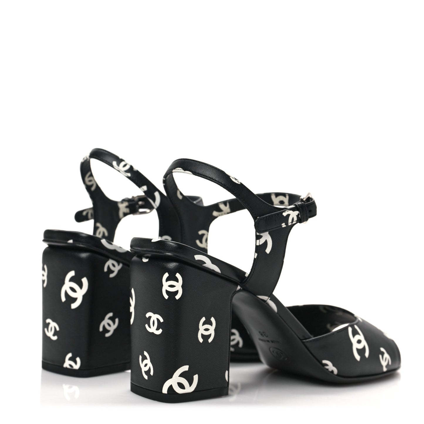 Printed Lambskin CC Sandals 38 Black White