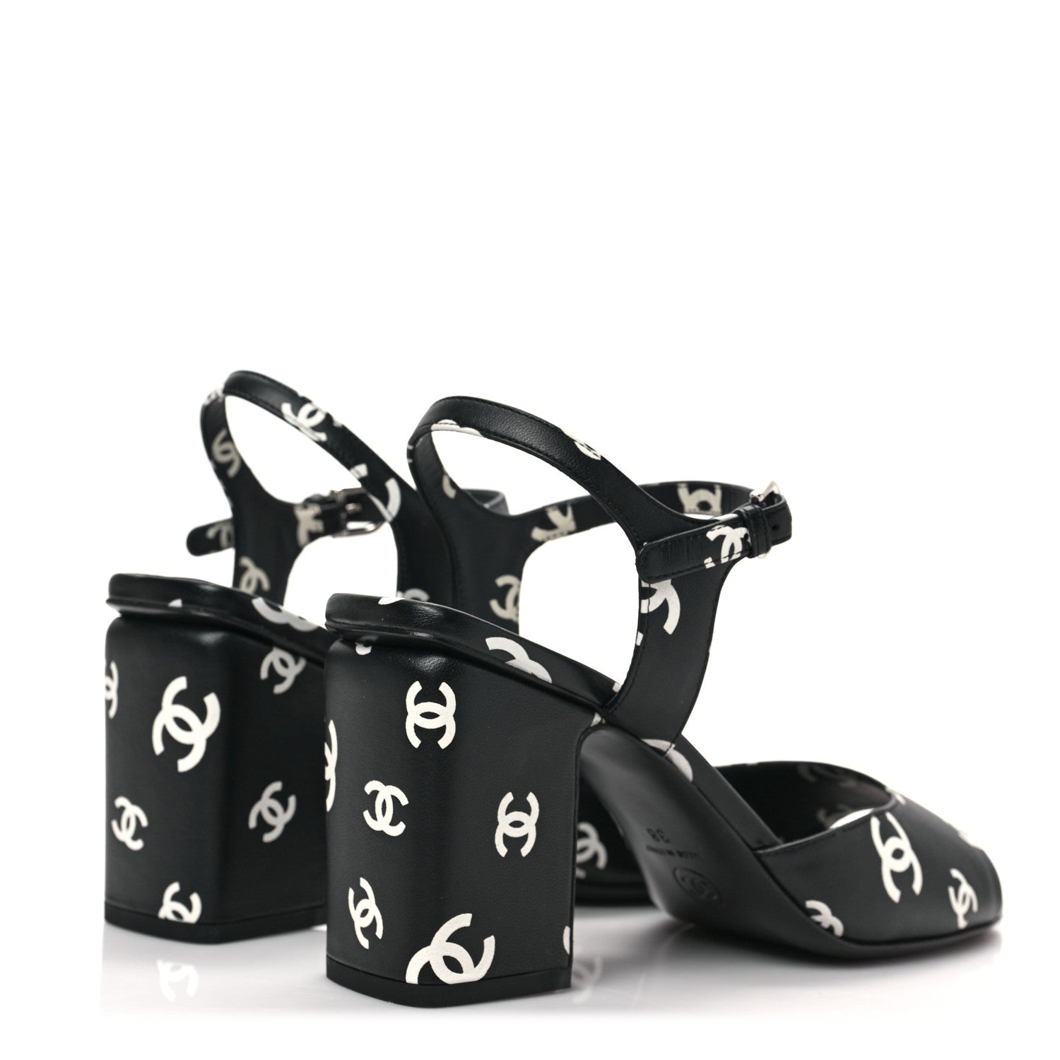 Chanel Printed Lambskin CC Sandals 38 Black White 4 of 8