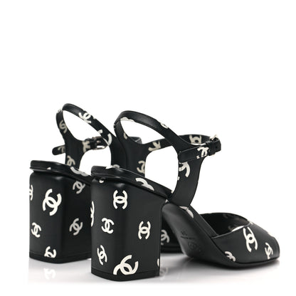 Chanel Printed Lambskin CC Sandals 38 Black White 4 of 8