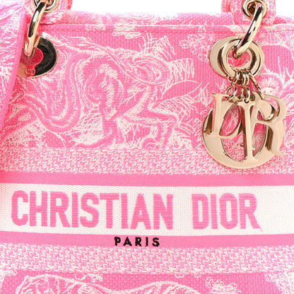 Christian Dior Canvas Toile De Jouy Reverse Embroidered Medium Lady D-Lite Fluorescent Pink 7 of 9