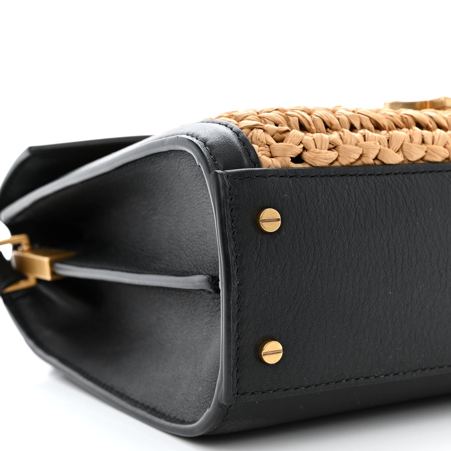 Saint Laurent Raffia Calfskin Mini Classic Monogram Cassandra Top Handle Black Natural 9 of 10