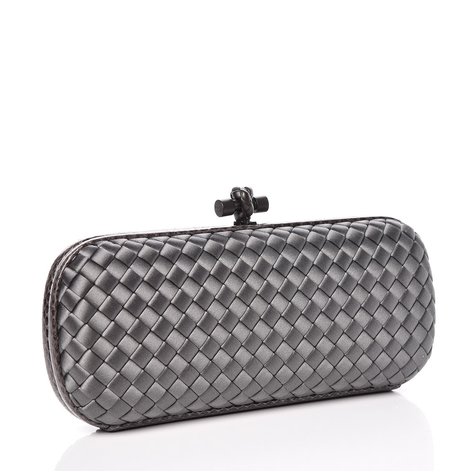 Bottega Veneta Satin Intreccio Impero Ayers Stretch Knot Clutch Grey 3 of 12