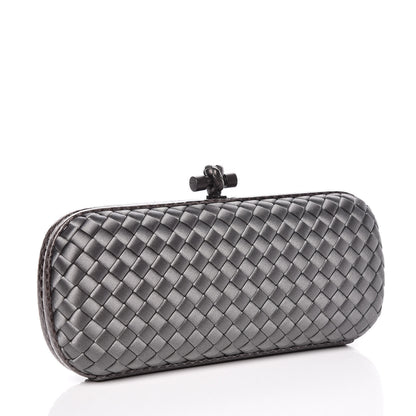 Bottega Veneta Satin Intreccio Impero Ayers Stretch Knot Clutch Grey 3 of 12