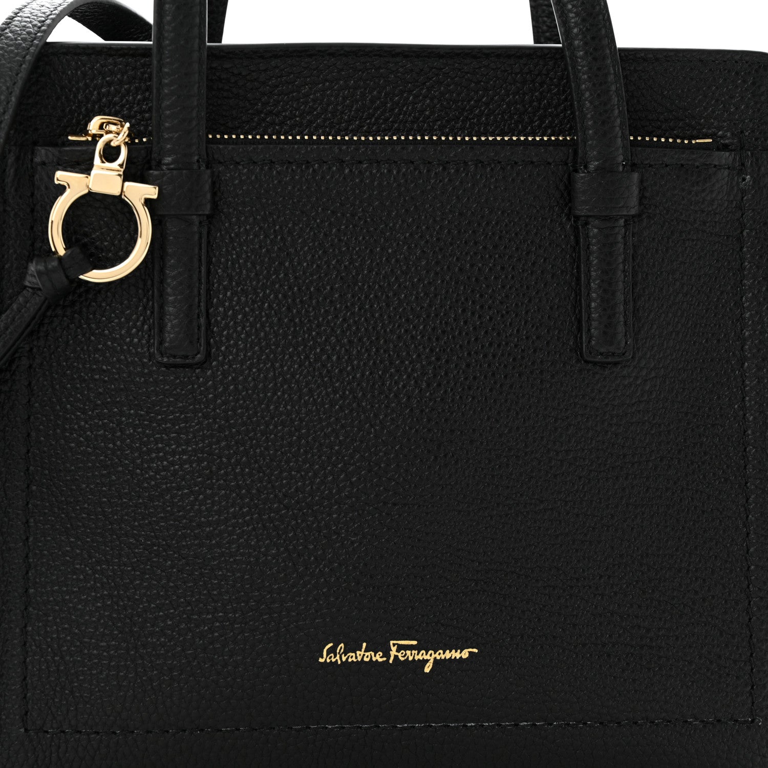Salvatore Ferragamo Hammered Calfskin Double Handle Small Amy Tote Black 8 of 11