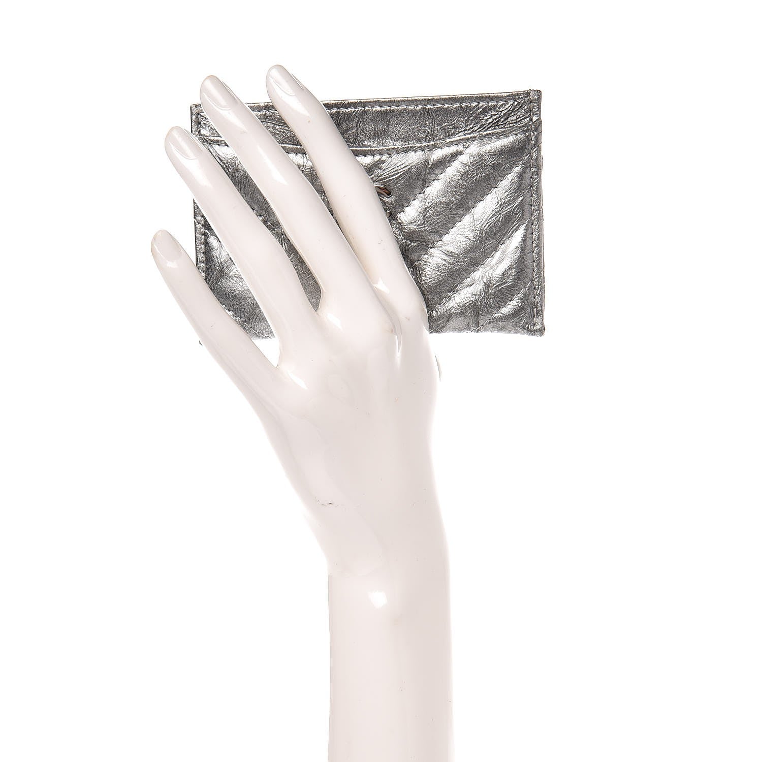 Chanel Patent Metallic Crumpled Calfskin Chevron Quilted Card Holder Silver 2 of 8