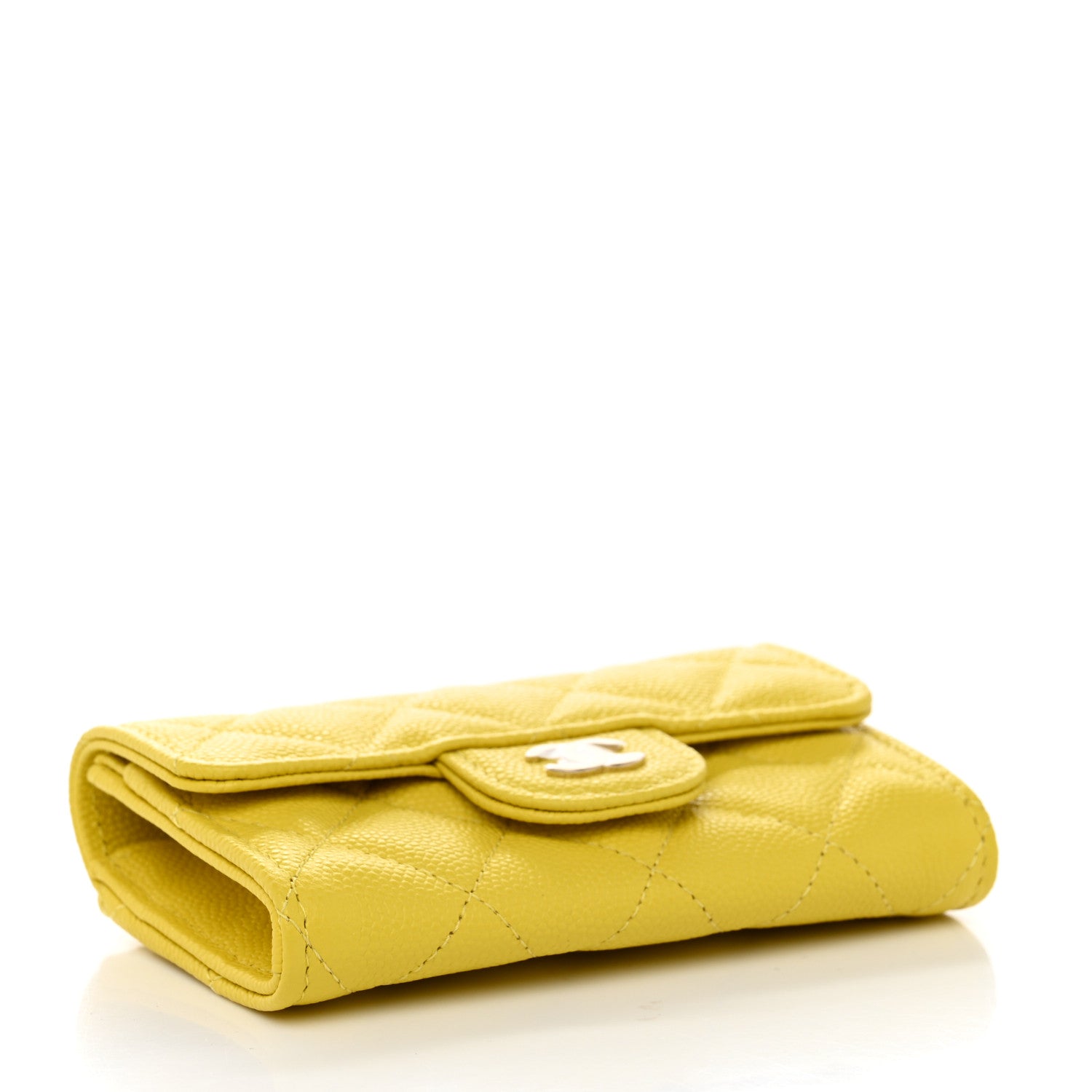Chanel Caviar Quilted Flap Card Holder Wallet Yellow 4 of 9