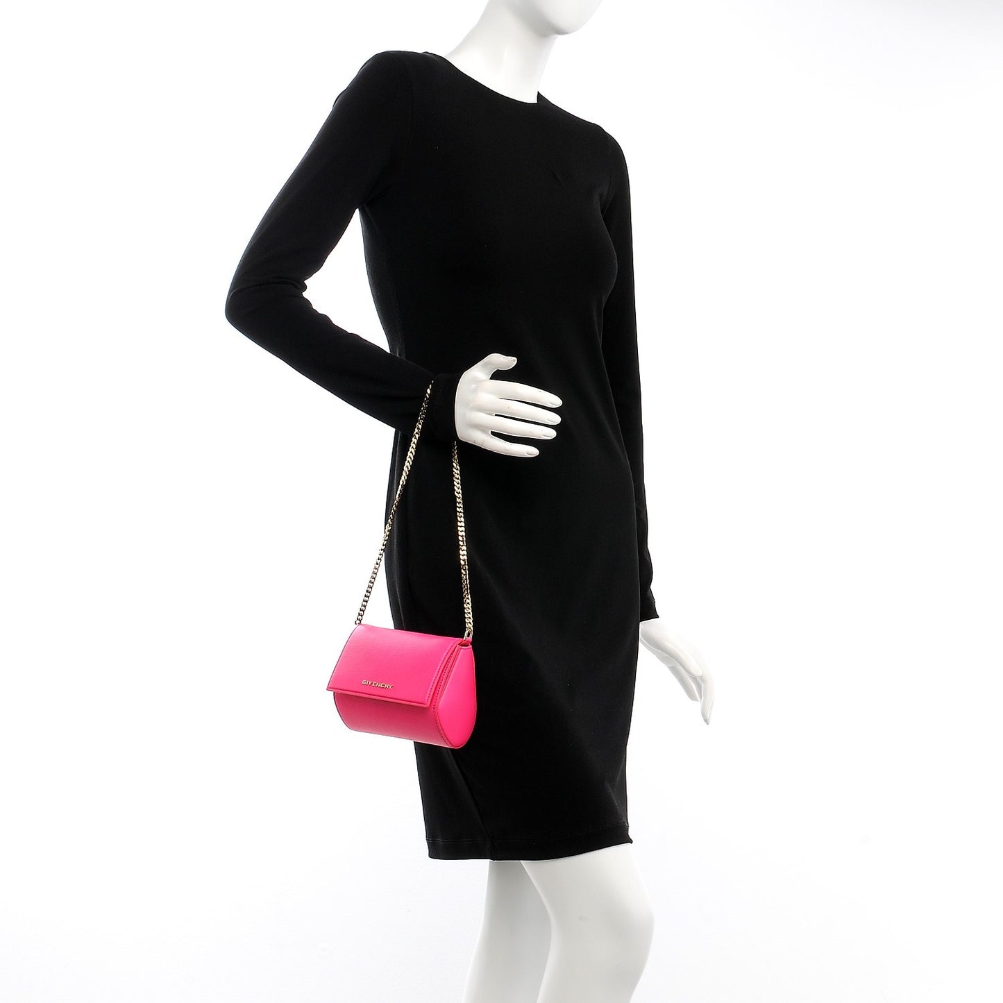 Textured Calfskin Micro Pandora Box Clutch Fuchsia