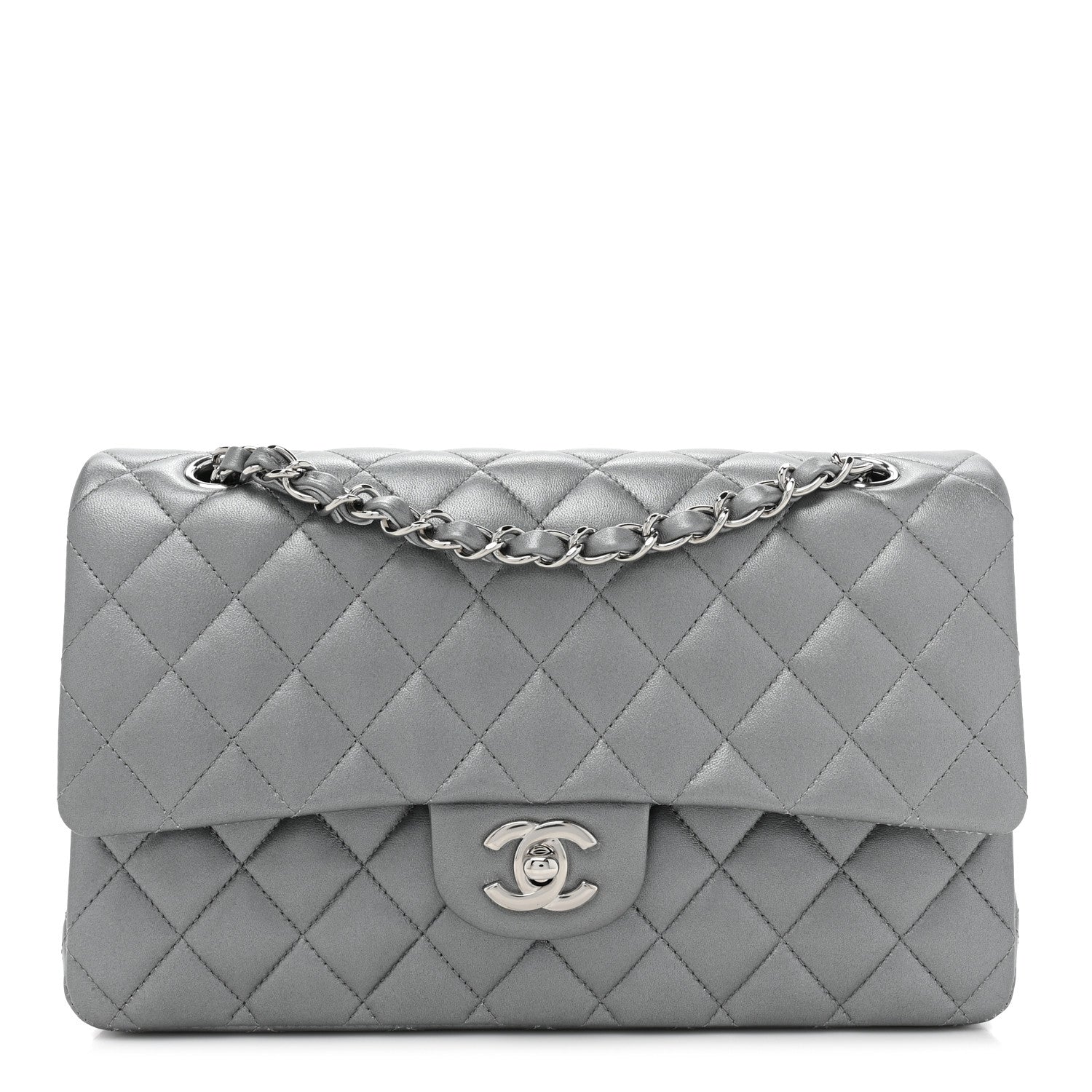 Chanel Metallic Lambskin Quilted Medium Double Flap Silver 1 of 12