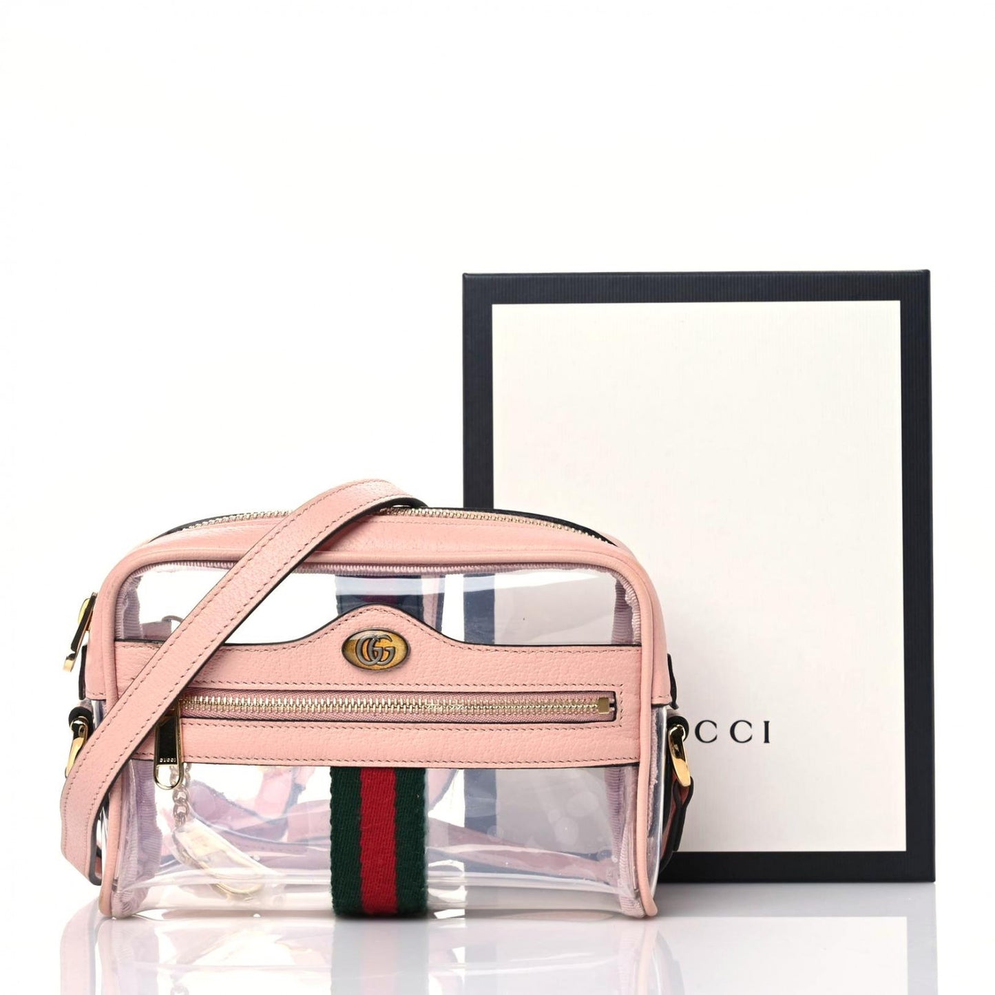 Vinyl Web Mini Ophidia Transparent Shoulder Bag Perfect Pink