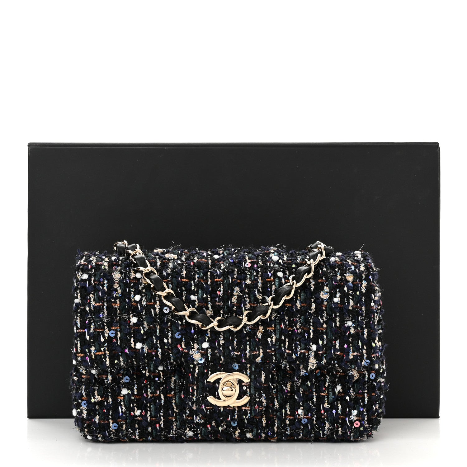 Chanel Glittered Tweed Quilted Mini Rectangular Flap Navy Blue Mulitcolor 11 of 11