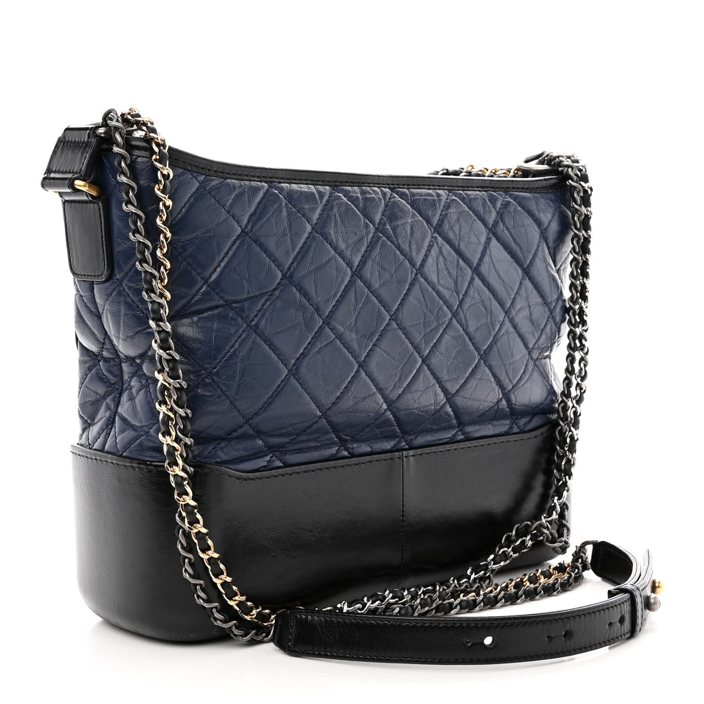Aged Calfskin Quilted Medium Gabrielle Hobo Navy Black