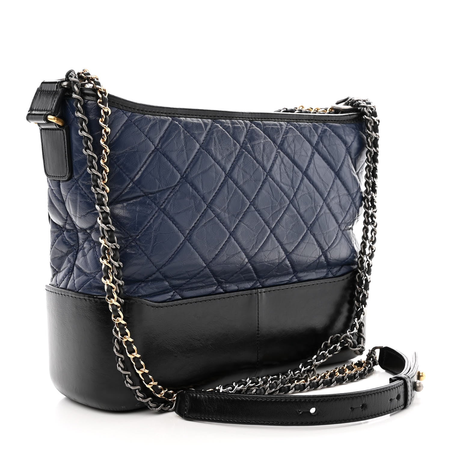 Chanel Aged Calfskin Quilted Medium Gabrielle Hobo Navy Black 3 of 13